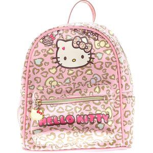 Hello Kitty Pink, Tan, White Hearts Zippers with Charms Lined Backpack Tote